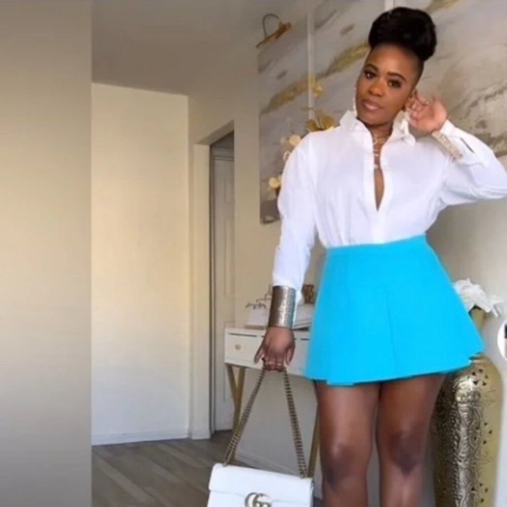 Zara teal turquoise aqua tweed textured skirt skort